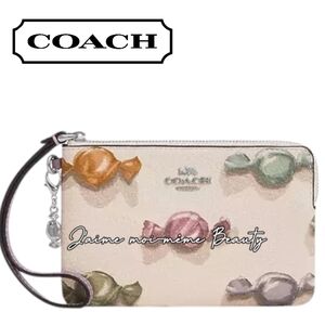 Coach Multicolor Pastel Candy Print Wristlet Silver Pink Purple Yellow Green